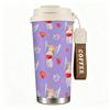 Cute Cupid Heart Print Travel Insulated Coffee Tumbler, Stainless Steel Vacuum Thermal Mug for Valentine Gift, Reusable Portable Cup for Office