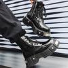 Men's British Style Summer Versatile Tooling Locomotive Ins Black High-top Artificial Leather Shoes Short Boots