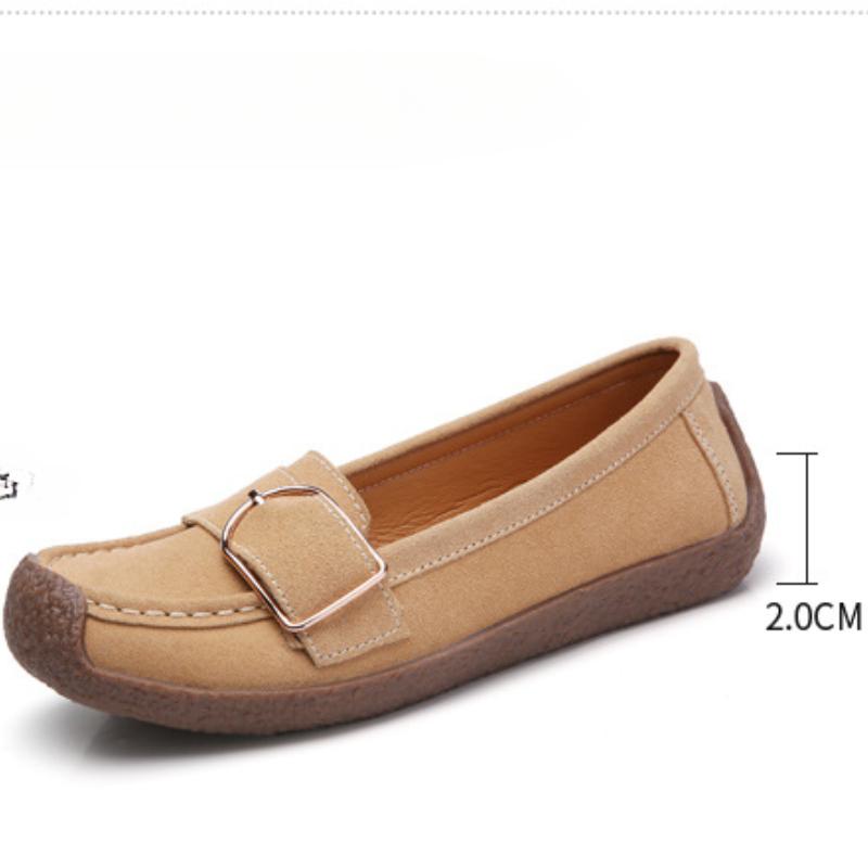 Cow Suede Flat Shoes Women Slip-on Casual Shoes Soft Soled Flats Comfortable Walking Driving Shoes Elegant Ladies Shoes