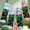 1PC Big Green Poppy Flower 750ml Color Plastic Sports Water Bottle Leakproof Flip Straw Lid Suitable for Sports Office Home Use