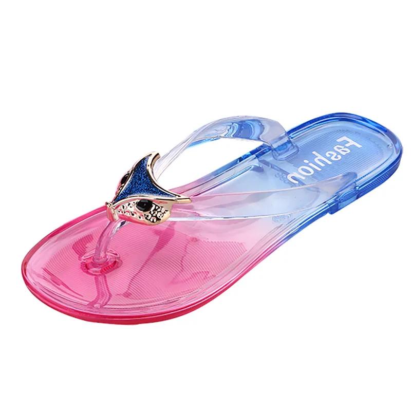 Hausschuhe Damen Sommer Draußen Flach mit Kristall Mode Anti-Rutsch Fischgräten-Flip-Flops Damen Strandsandalen für Studentinnen