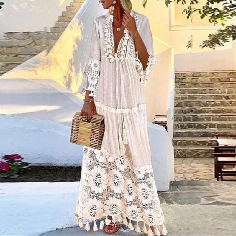 Bohemian Lace Tassel Patchwork Beach Dress