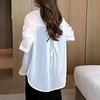 Women Sun Protection Shirt Lapel Long Sleeve Back Lace-up Chiffon Tops Solid Color Single Breasted