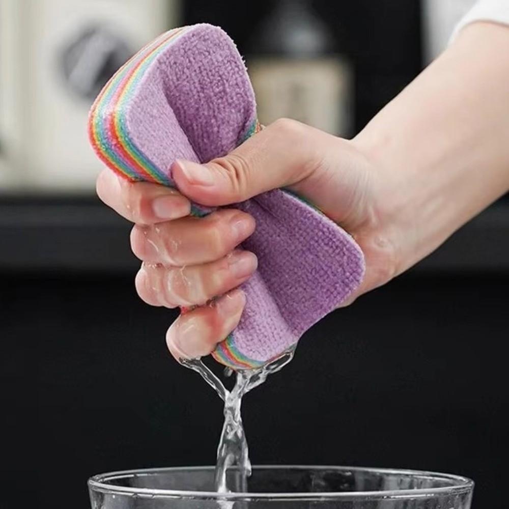 Strong Absorbent Dish Towels Non-stick Oil Scouring Pad Rainbow Colors Wipe Cloth Kitchen Use