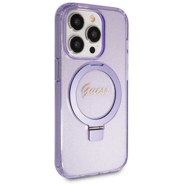 Guess Guhmp14Lhrsgsu Iphone 14 Pro 6.1 Fioletowy/Purple Hardcase Ring Stand Script Glitter Magsafe