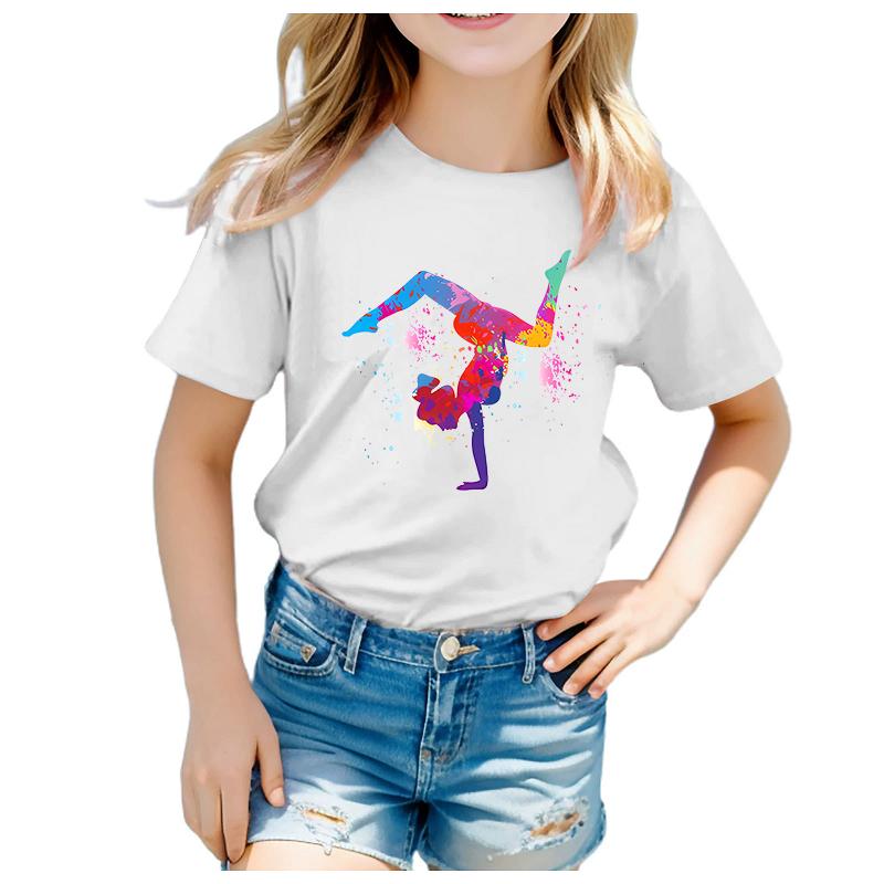 Stylisches Rundhals-T-Shirt mit Tanz-Print, Bunte kurzärmelige Sommer-Top für mittlere bis große Größen, Trendiger Cartoon-Baby-Sommerw