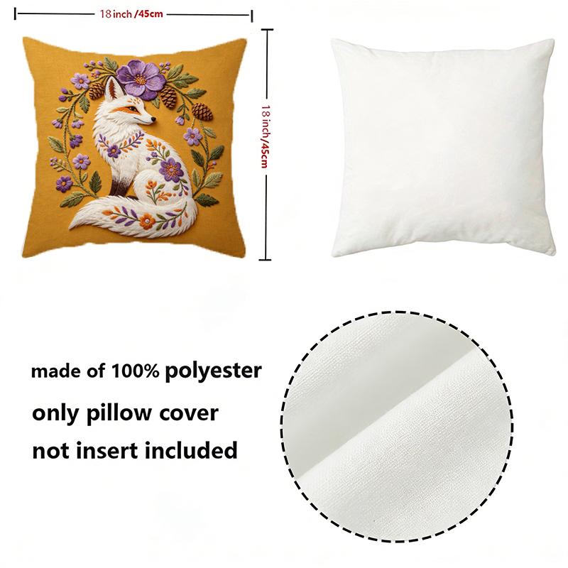 Embroidered Style Floral Fox Throw Pillow Covers Pattern Cushion Cover Suitable For Sofa Bedroom Car Pillow Cover