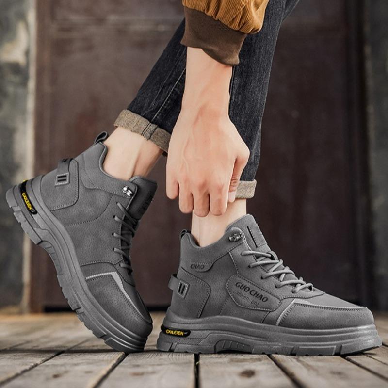 2026 Vintage Men's Casual Sneakers Platform Ankle Boots Outdoor Non Slip Wear-resistant Work Shoes Men Hiking Shoes Botas Hombre