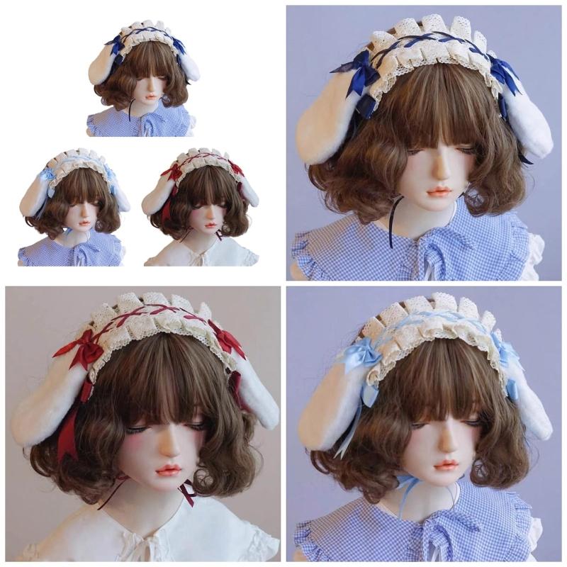 Teens Girl Cosplay Lace Hairband Gothic Rabbit Ear Headband Subculture Headpiece