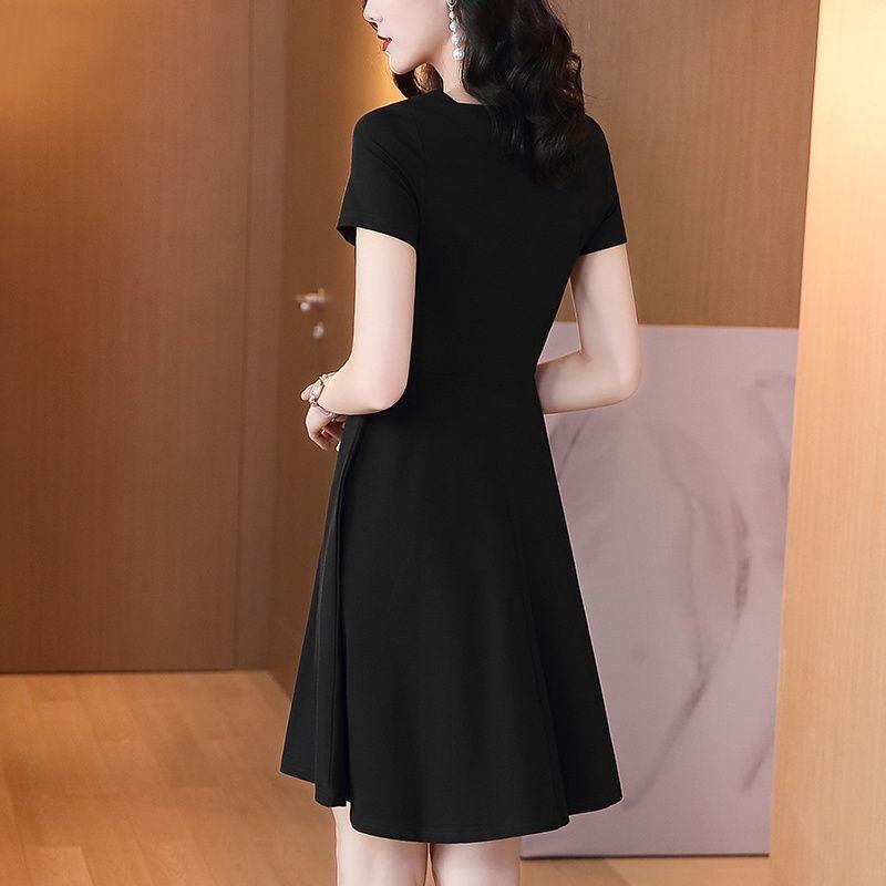 Koreanische Mode Damen Mode Elegantes Kleid Sommer Neu Kurzarm V-Ausschnitt Büro Dame All-Match Pullover Lässig Mini Tuniken Robe