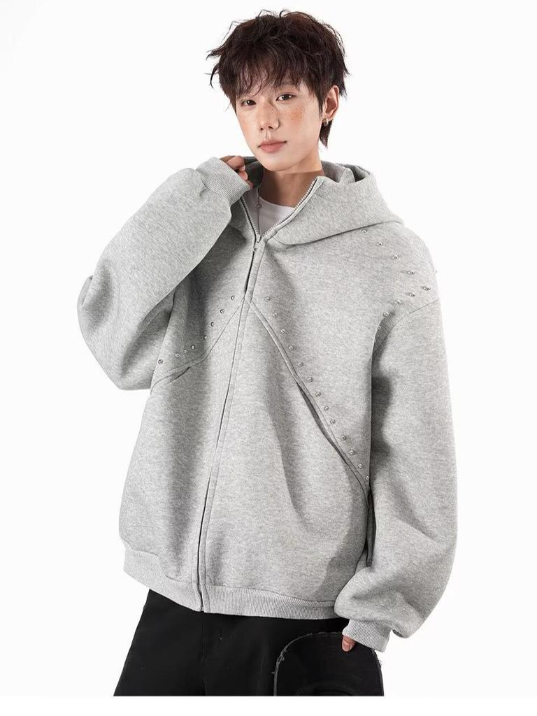 Men's Trendy Retro Streetwear Riveted Hooded Cardigan
