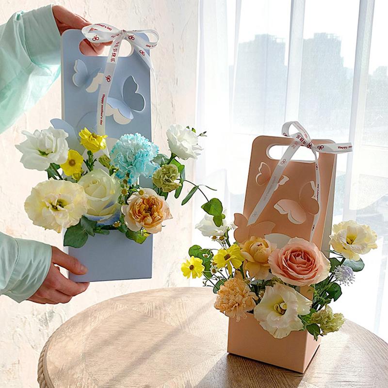 2Pcs Creative Hand-Folded Folded Flower Box Flower Gift Box Romantic Flower Arrangement Box Portable Bouquet Wrapping Box