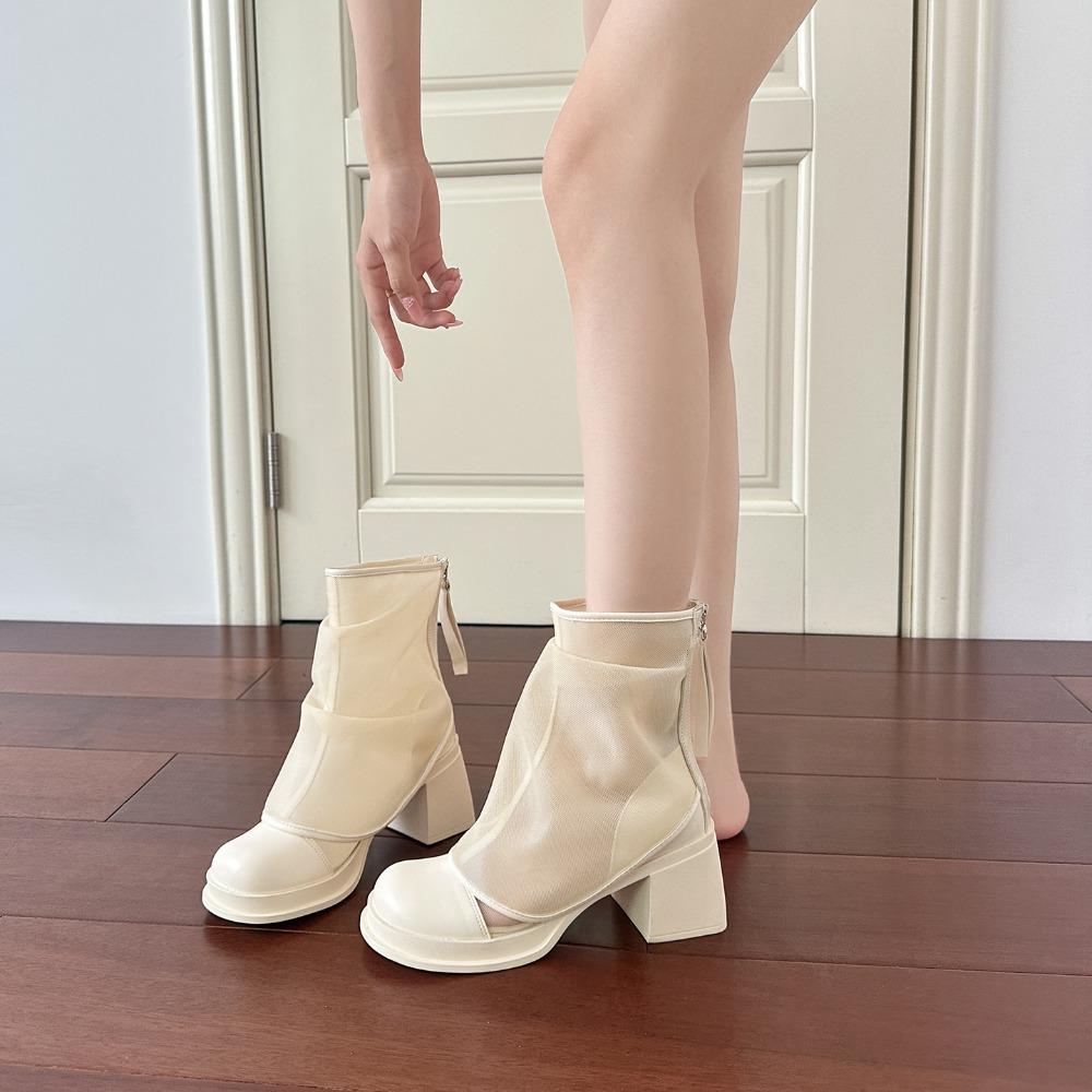 High Heeled Boots  Autumn And Summer New Thick Heel Thick Sole Cool Boots Double Design Mesh Boots Women Shoes