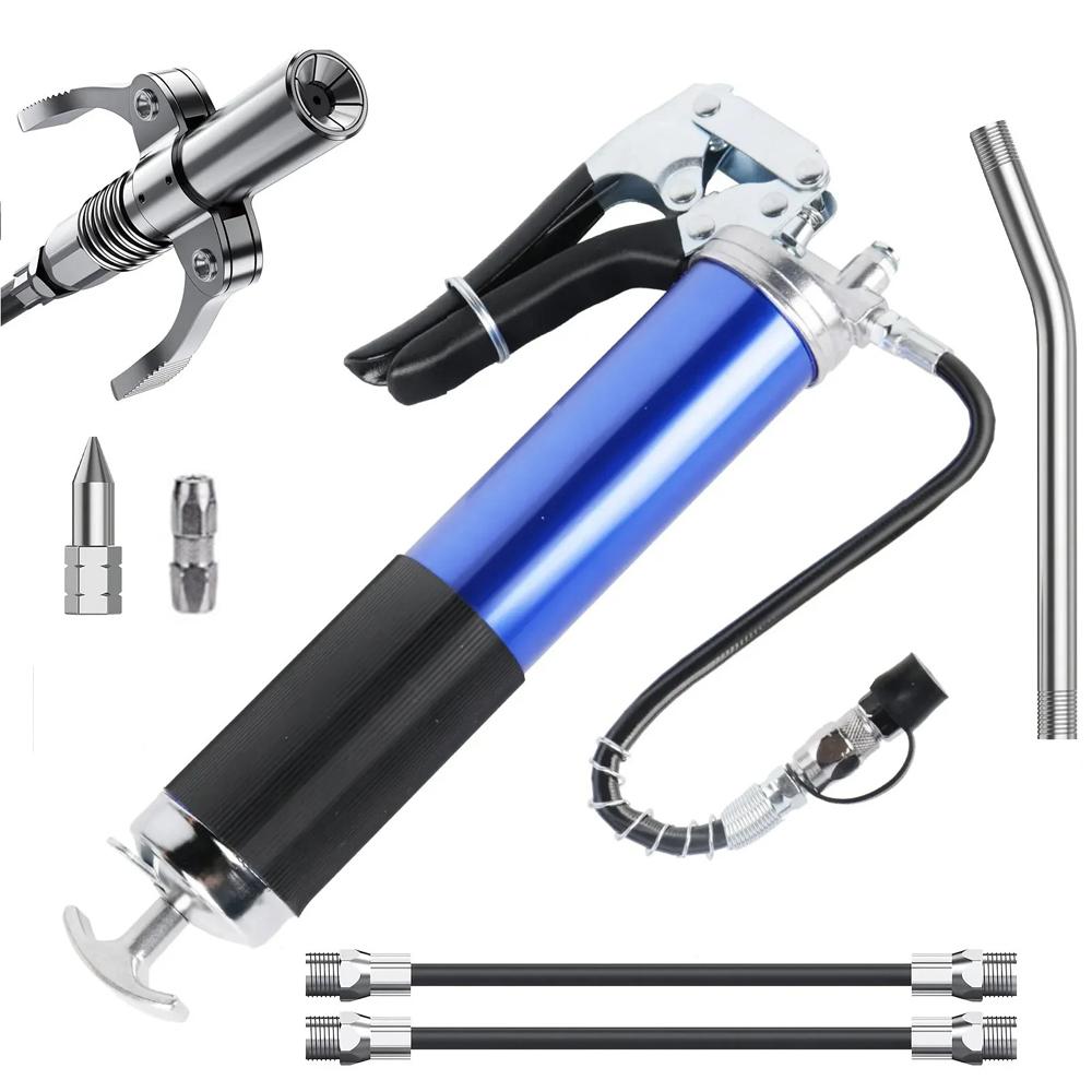 

High-Pressure Manual Grease Gun, Lever Operated Single & Double Rod, Multi-Color Set For Heavy Duty синій