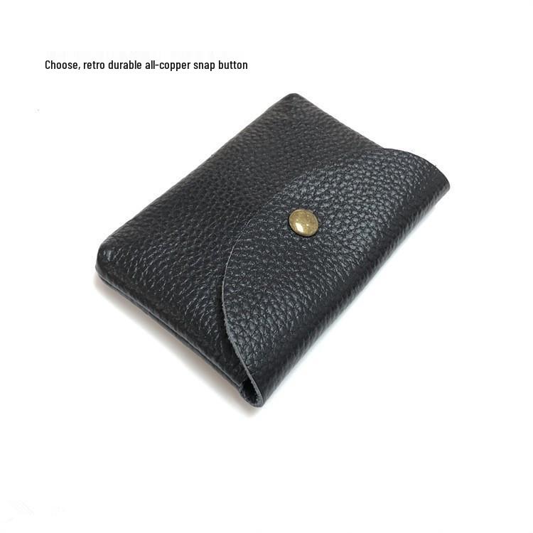 Top Grain Leather Snap Closure Coin Purse & ID Holder, Mini Lychee Pattern Card Holder for Men & Women