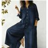 Abito Camicia Lungo in Denim da Donna a Manica Lunga con Mezza Abbottonatura Singola Tasca Ampio Tinta Unita Casuale Abito Tunica