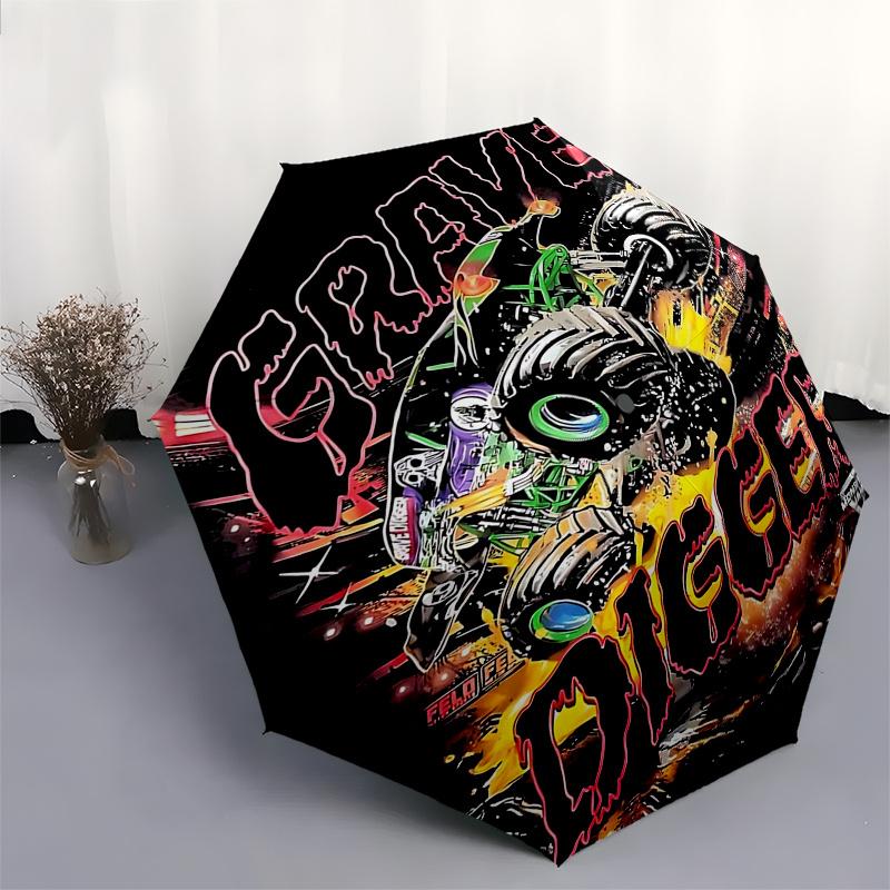 Monster Truck Themed Travel Umbrella 8 Ribs Automatic Opening and Closing, Portable Folding Design, Compact and Stylish Umbrella Suitable fo