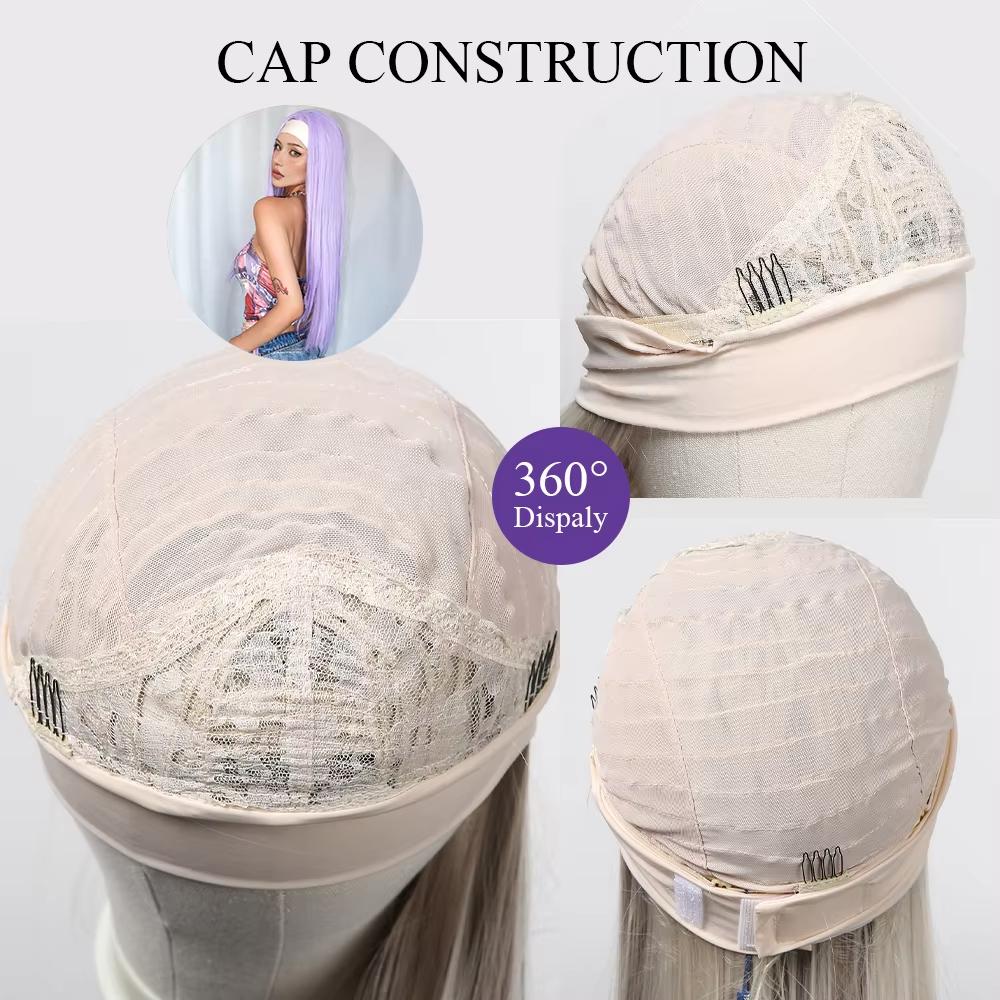 EASIHAIR Purple Synthetic Wigs for White Women Long Straight Headband Wigs Natural Hair Heat Resistant Daily Cosplay Fake Hair