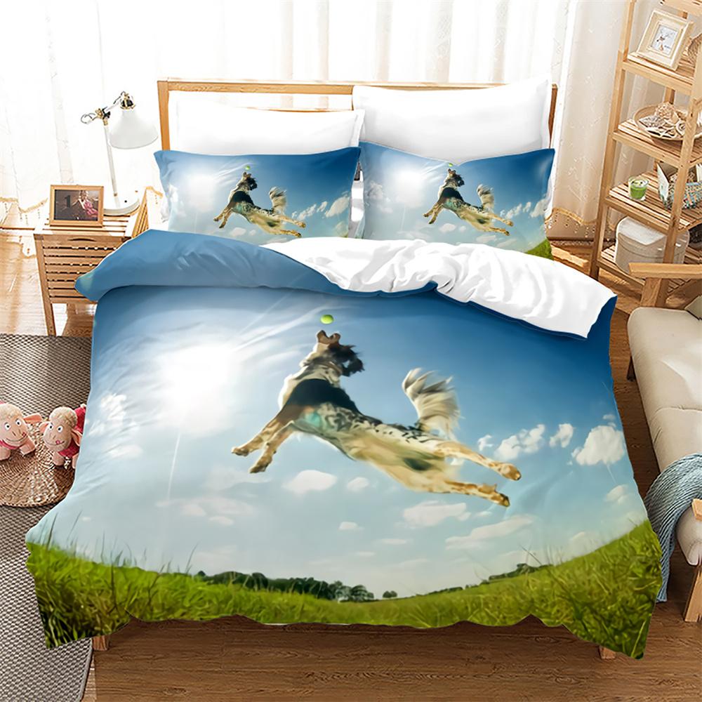 Dog And Cat Duvet Cover Set 3D Print Cute Kawaii Animals King Queen Size Polyester Comforter Cover For Kid Boy Girl Bedding Set