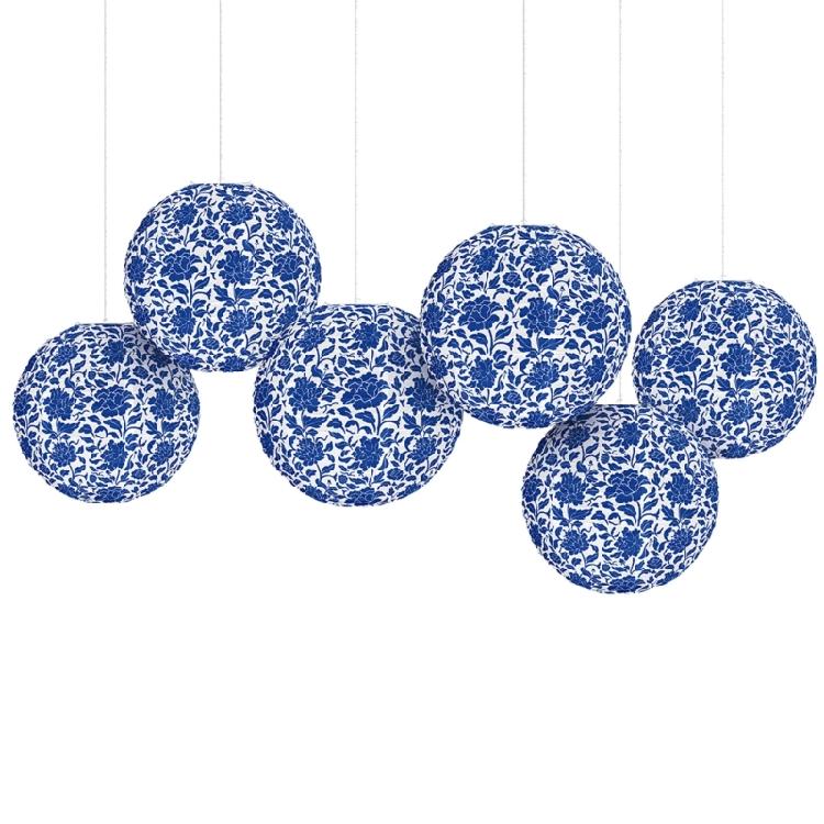 

6Pcs Chinese Culture Blue White Porcelain Lanterns Indoor and Outdoor Decoration Stylish Festival Collectible Ornament 1