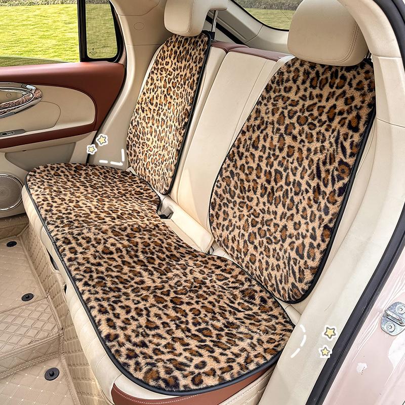 Leopard Print Car Seat Cushion Soft Plush Leopard Cover Winter Fluffy Warm Seat Supports Lumbar Support Pillow Car Seat Pillow