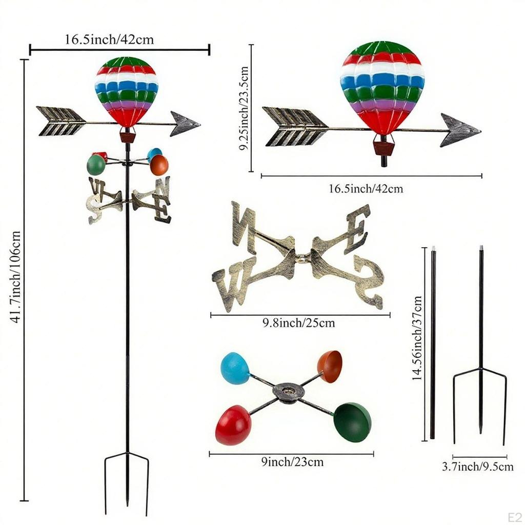 Air Balloon Weathervane, Yard Decor Weather Vane ,Multicolor Painted Wind Ornament ,Wind