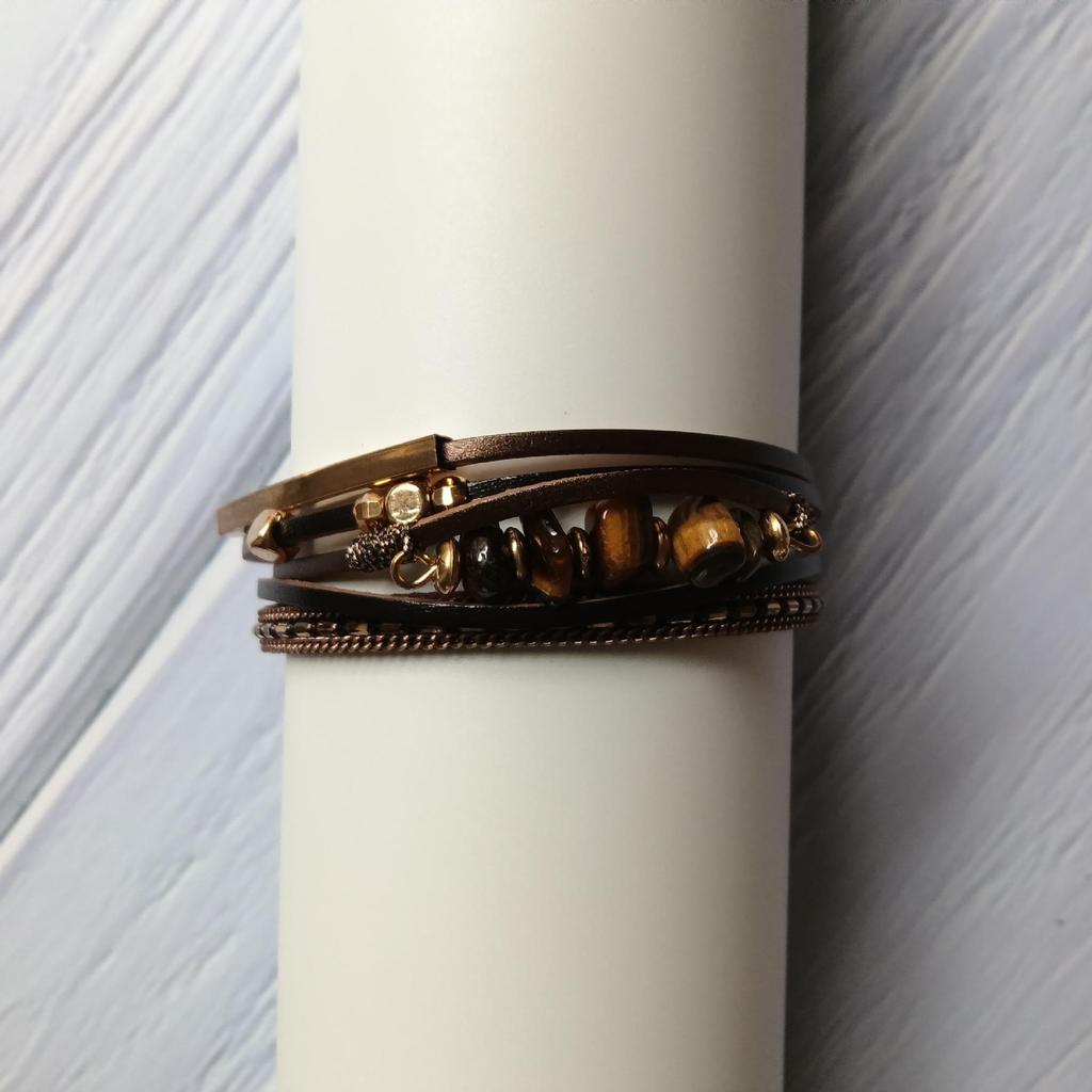 Böhmisches mehrschichtiges Lederarmband mit Strasssteinen und Kristallsteinen