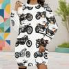 Women Plus Size Round Neck Long Sleeve Cartoon Printed White Yellow Sweatshirt Dress