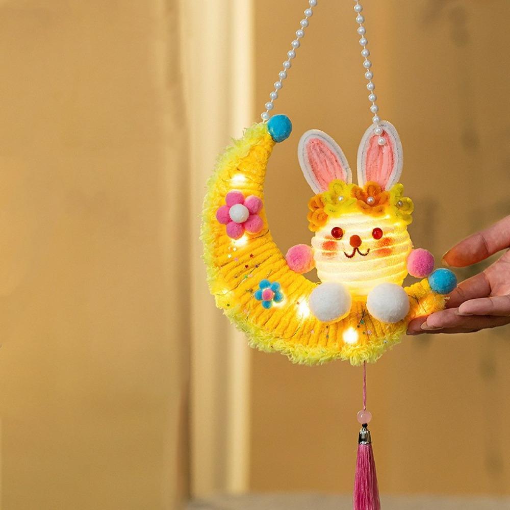 Handmade Twisted Stick Rabbit Lantern Glowing Handle Lantern Festive Decorations розовый
