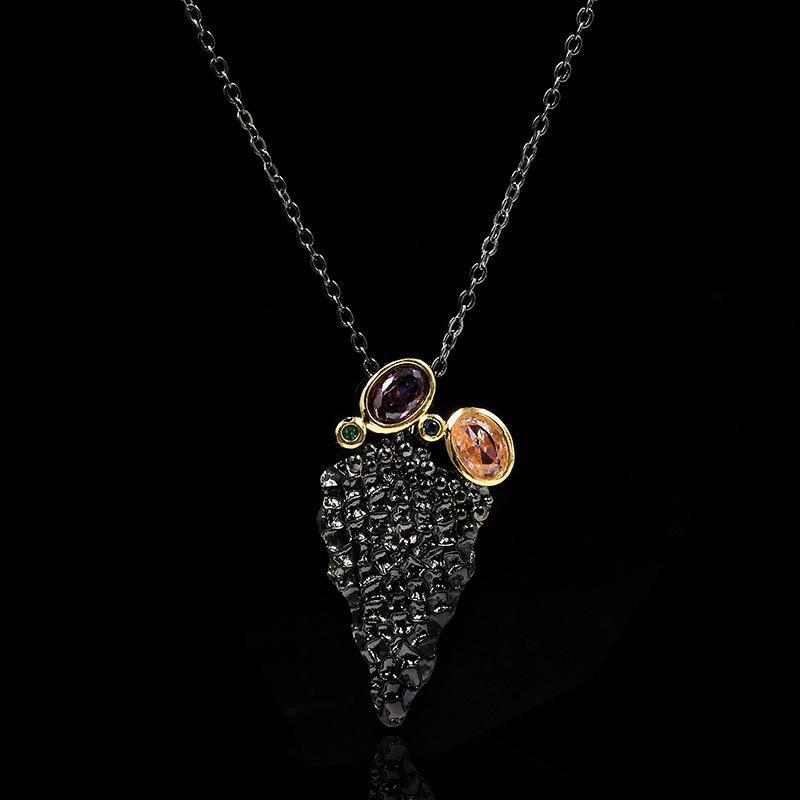 Gold Pendant Black Jewelry With Zircon Triangle Accessories Necklace Silver Bronze