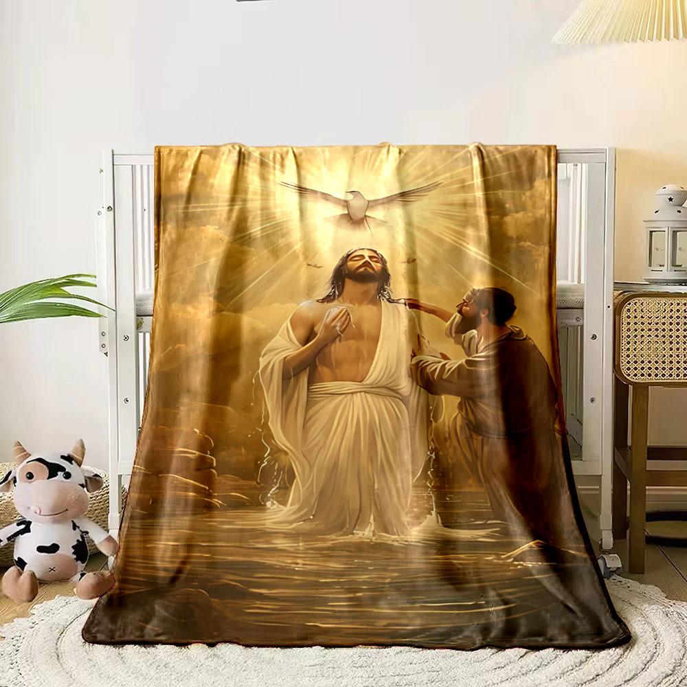 Jesus Baptism Blanket  Printed Blanket for Living Room Bed Couch lunch break Soft Cozy Blanket for Friend's festival Gift