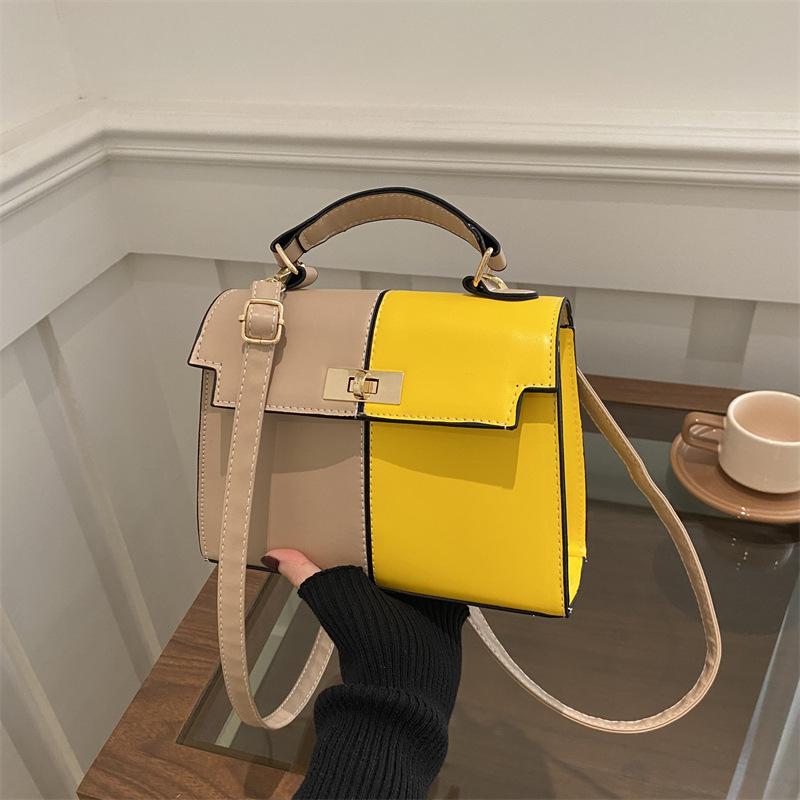 

2025 Новая сумка через плечо с цветными блоками, Сумка-тоут для поездок на работу, Премиальный металлический замок, Кроссбоди хаки