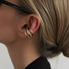 Stainless Steel Chunky Triple Ring Clip-On Earrings Statement Non-Piercing Ear Cuffs Cartilage Trendy Punk Zircon for Women