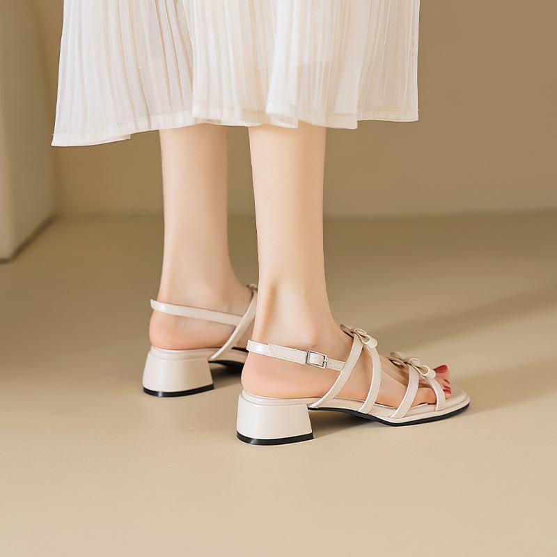 Augustine Thick-heeled Sandals Women's Outer Wear 2025 New Summer French with Skirt Fairy Style Bow Single Shoes
