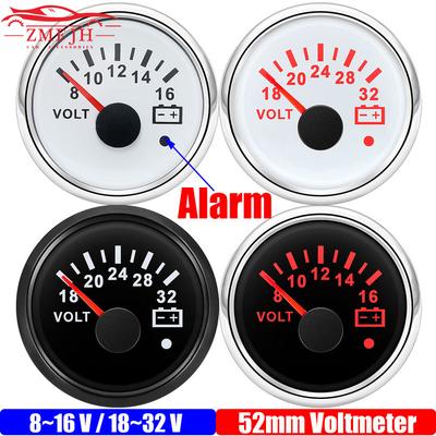 Waterproof IP67 52mm Voltmeter with Alarm Red Backlight 8~16V,18~32V Voltage for Automobile Car Marine Boat Yacht 12V24V