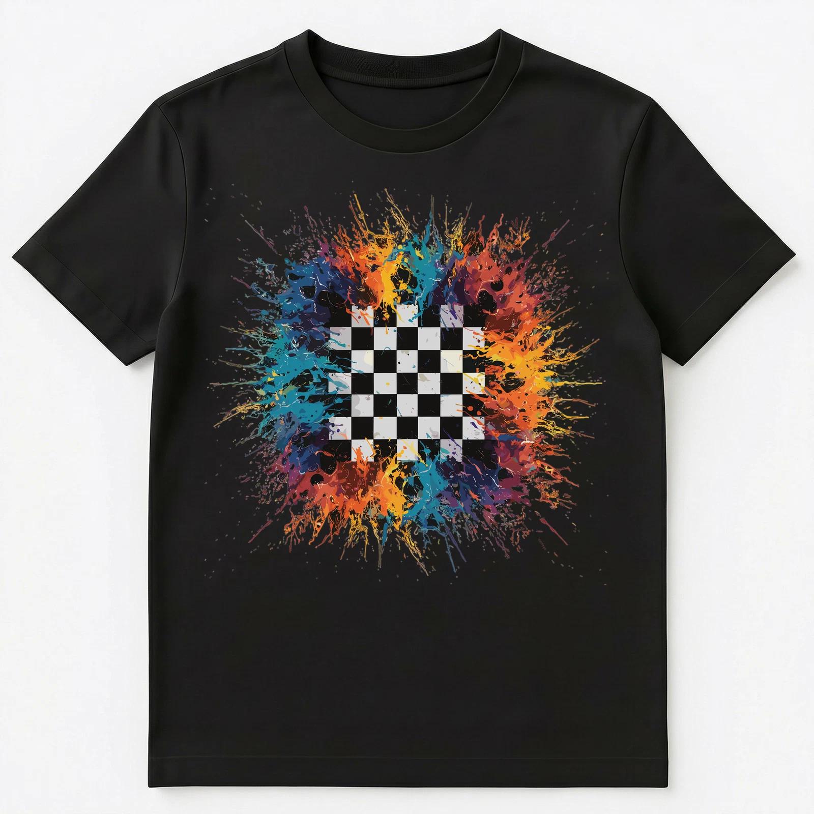 

Colorful Paint Splash Chess Board Art Graphic Unisex T-Shirt L