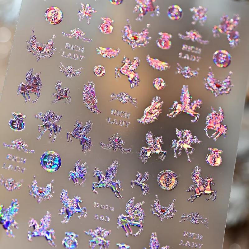 Light Luxury Dreamy Pony Nail Art Stickers Cartoon Year Of The Horse Nail Art Decals New Year Diy Nail Art Decoration