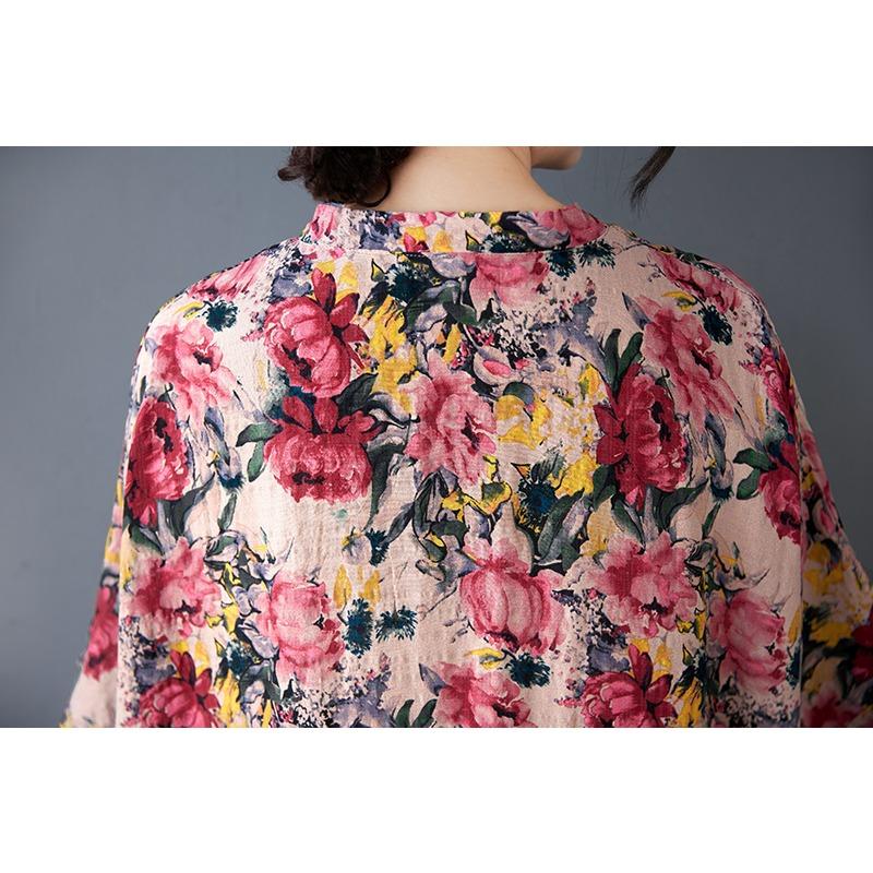 DIMANAF 2025 Vară Femei Imprimeu Vintage In Plus Mărime Rochie Lungă Mânecă Scurtă Casual Decolteu în V Rochie de Bază Largă