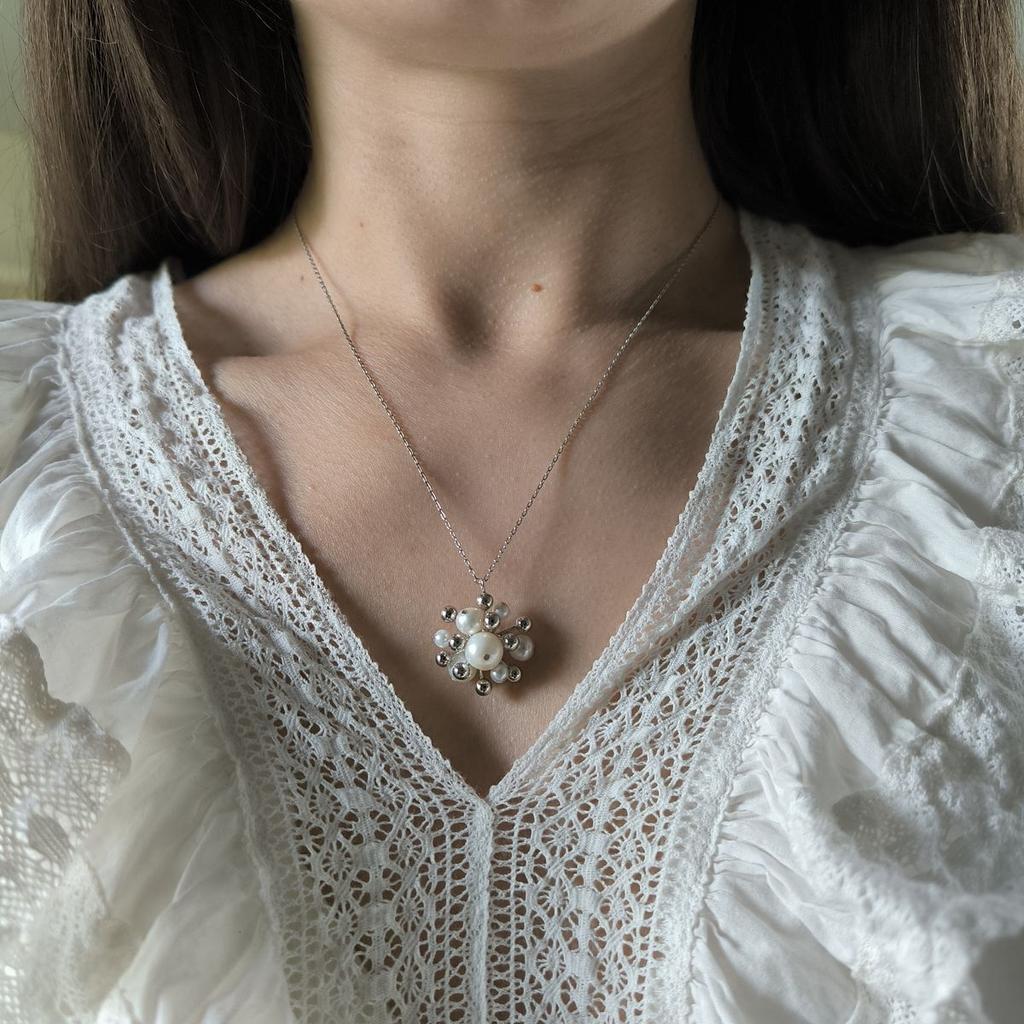 Silver Necklace with Natural Pearls, Item Weight 8.07 G (2185208)
