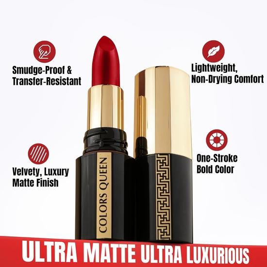 Colors Queen Luxury Matte Non Transfer Lipstick - 03 Dusty Pink, 4g | Highly Pigmented, Single Stroke Application, Ultra Matte Long Lasting