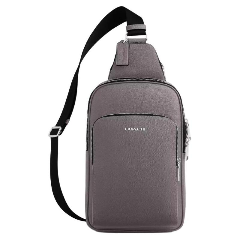 

COACH ETHAN 21 zipper closure cross-grain leather chest bag small size men s graphite gray сірий колір