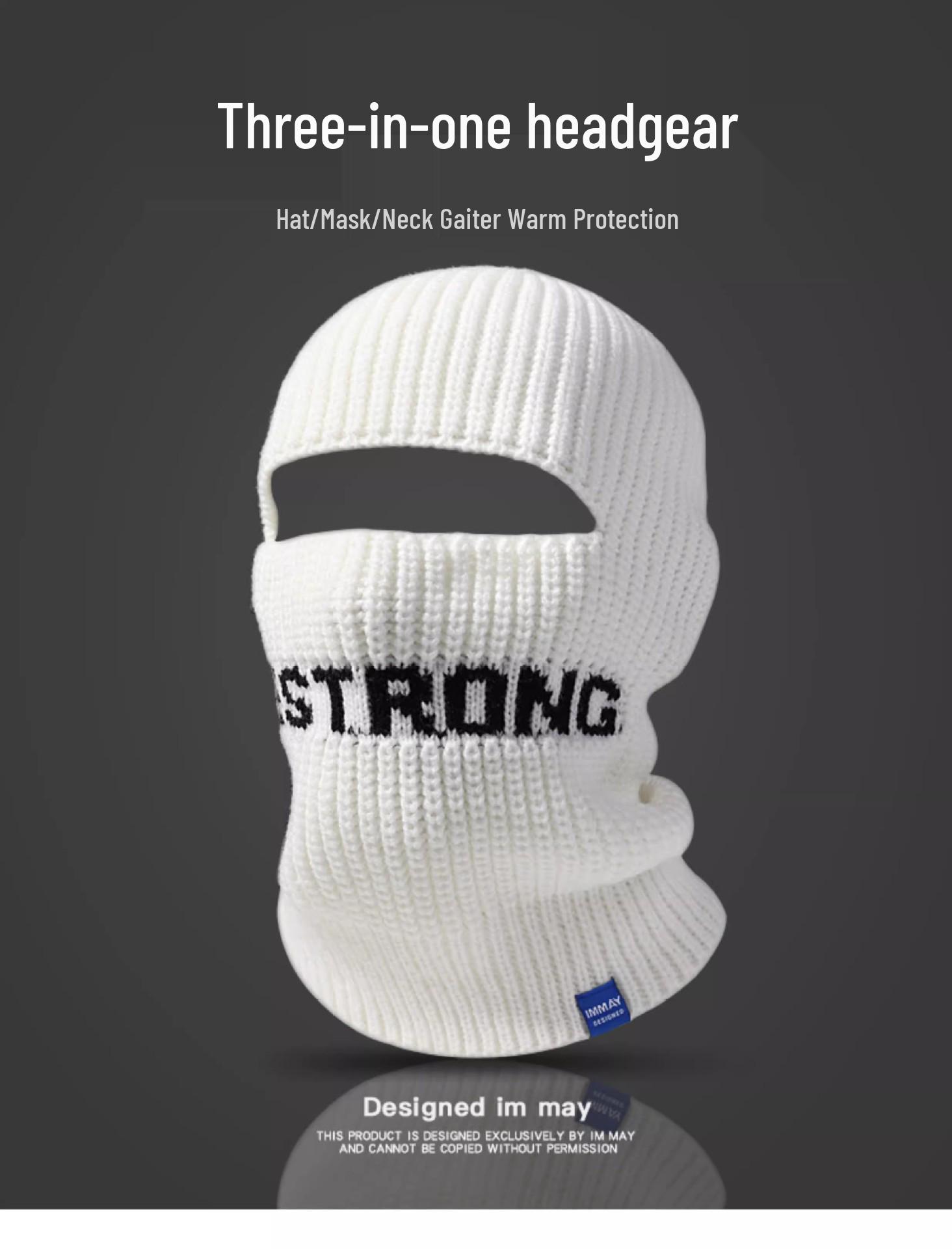 

Men s Retro Black Wool Knit Windproof Balaclava Beanie One Size білий