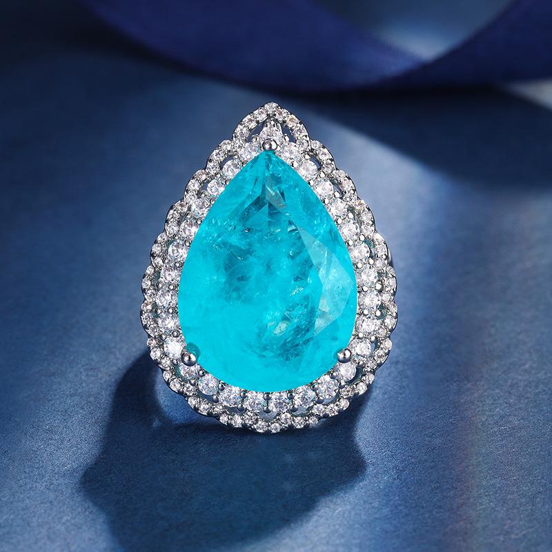 Jewelry Copper Bottom Gold-Plated Set Simulation Color Treasure Water Drop Diamond Light Luxury Temperament Set 15 * 20