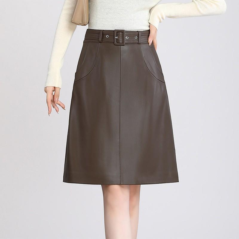 Womens High Waist Straight Midi Skirt Solid Color Sheepskin Blend A-line Fall 2026 Plus Size 26