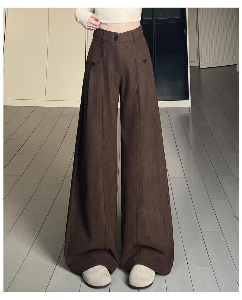 Women's Coffee Corduroy High-Waisted Wide-Leg Pants, 2026 Spring Collection