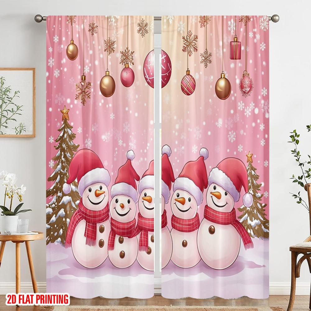 2pcs,2D Plane Printing Curtains Digital Printed Cute Snowman Family Christmas Backdrop Durable 100% Polyester Fabric (without