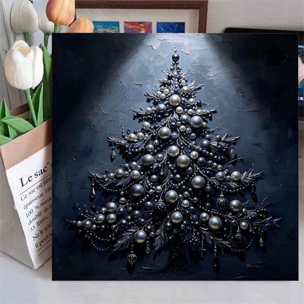 Small Framed Pearl Painting Kit Black Christmas Tree DIY Shiny Bead Art Creative Leisure Craft Ready to Display Elegant Home Decor Art Piece