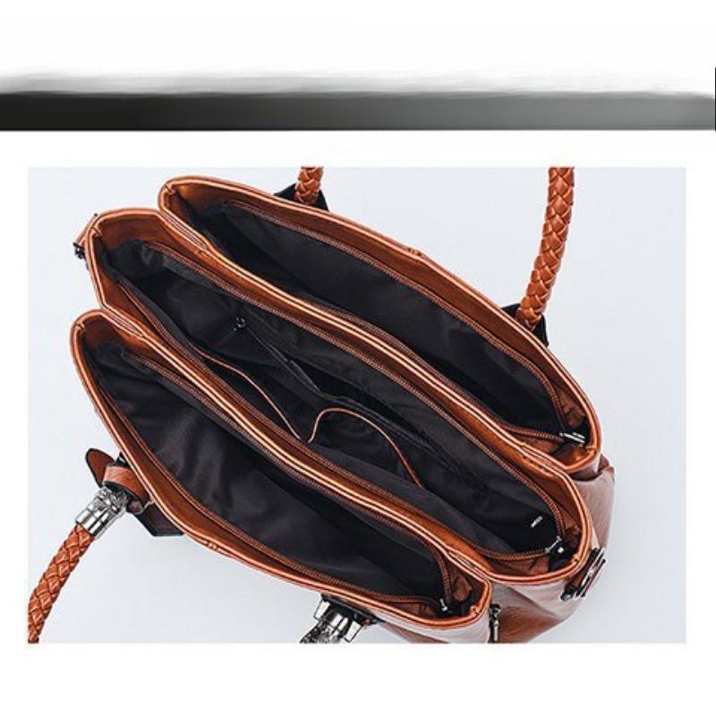 Vintage Braided Handle Leather Satchel Bag for Women - Large Capacity Crossbody Tote