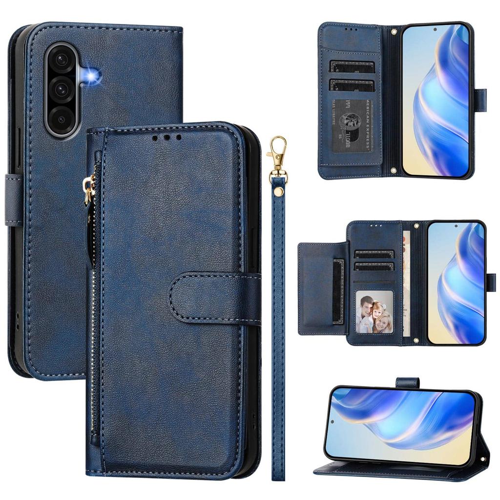 For Samsung Galaxy A15 A16 A25 A26 A32 A36 A53 A56 A73 Wallet Case with Card Slot Zipper Flip Folio with Lanyard Strap Kickstand
