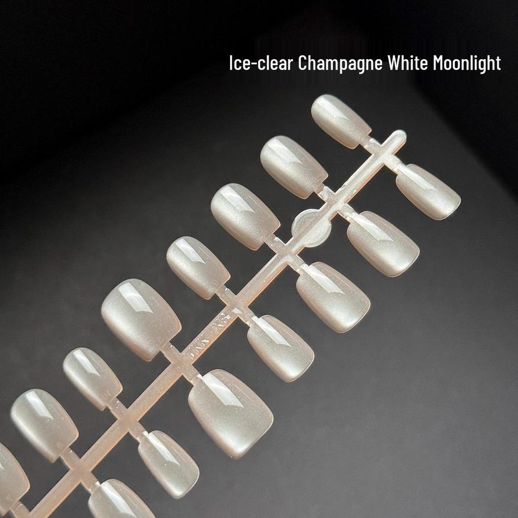 White Moonlight Multi-Color Crystal Cat's Eye Nude Whitening Detachable Nail Tips - 30 Pieces